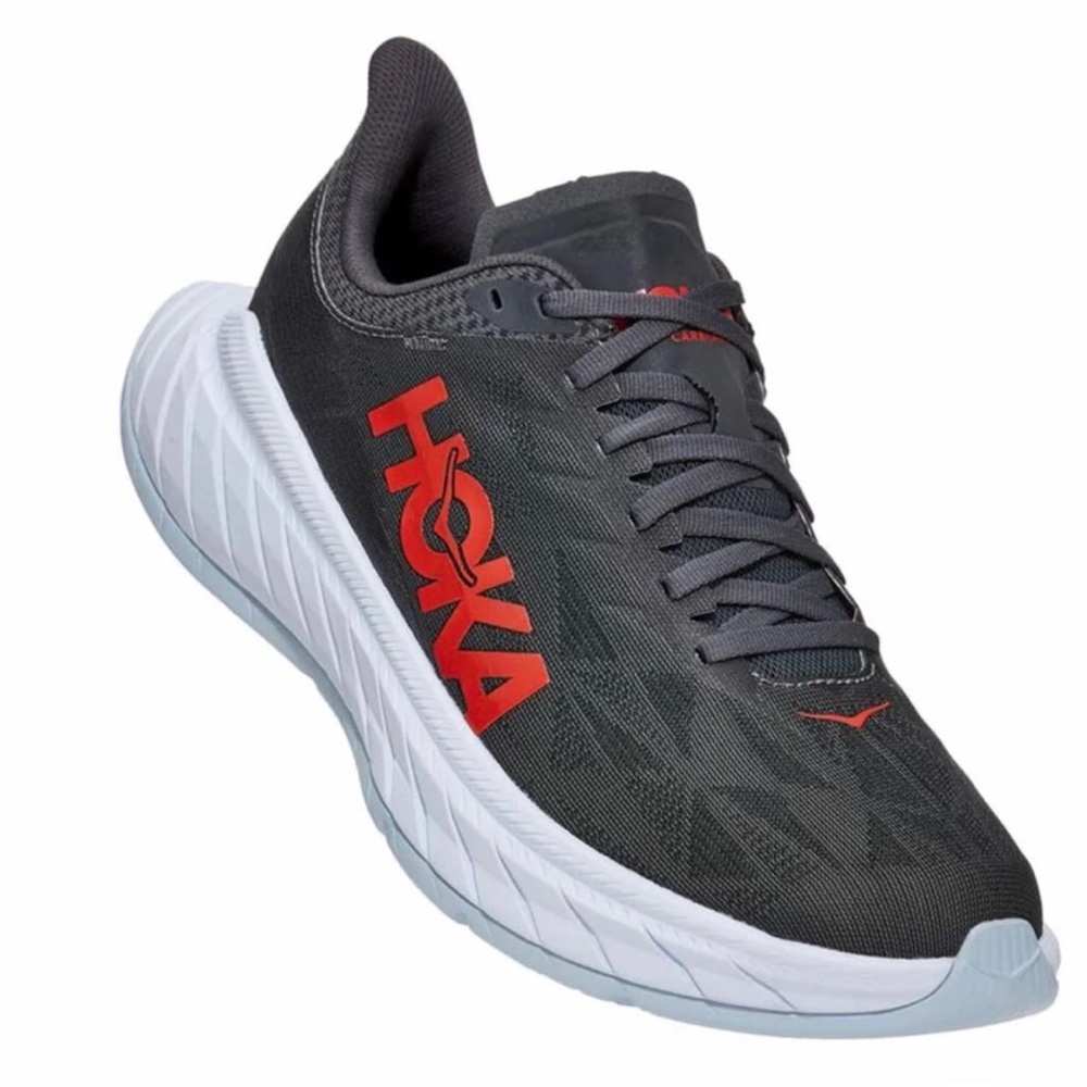 Hoka One One Carbon X2 size 8.5D shadow/fiesta, men’s. Very clean.